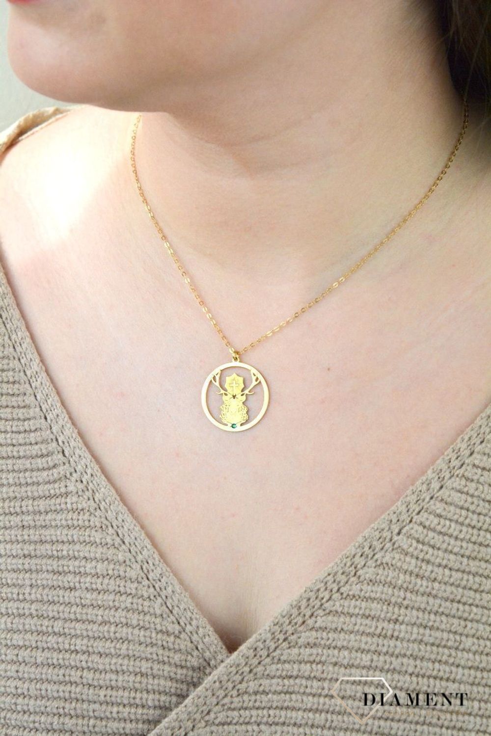 Srebrny naszyjnik celebrytka pozłacana Jeleń Św. Huberta DIA-NSZ-NR3 R552-ROD-ZŁ.jpg